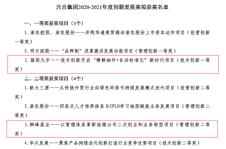 华体会（中国）多个项目荣获兴合集团2020-2021年度创新发展奖